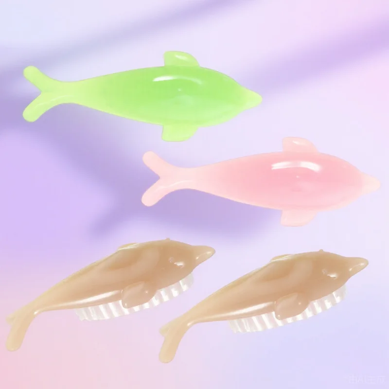 Brosse de nettoyage des ongles en forme de dauphin, poignée pratique, poils souples, outil de nettoyage des ongles, manucure multifonctionnelle, 4 pièces