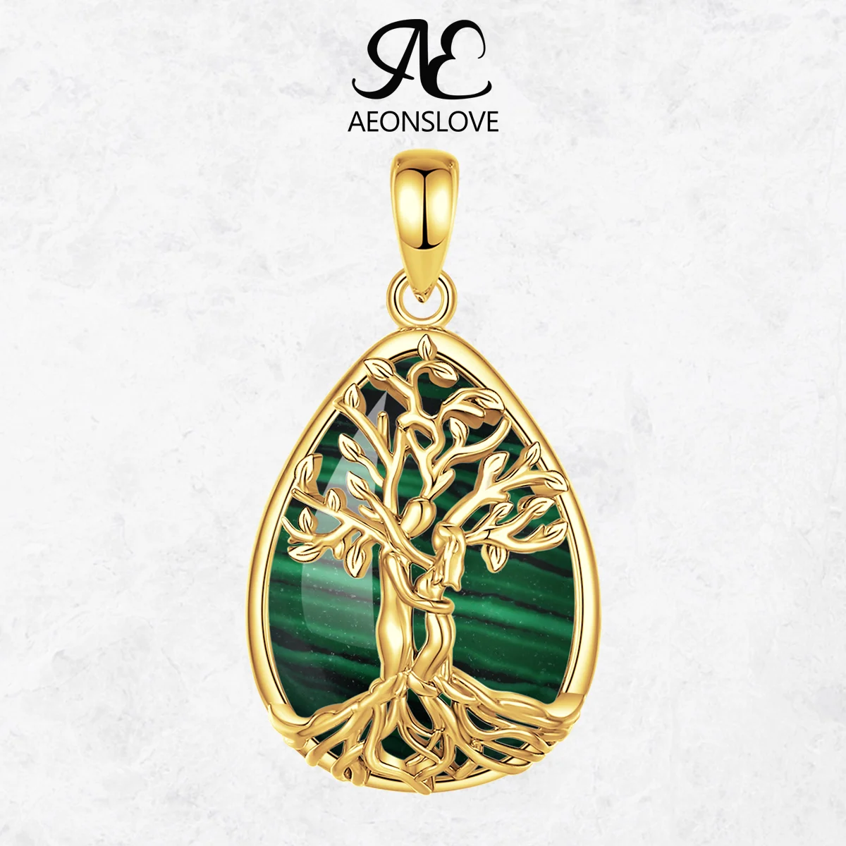 

AEONSLOVE 18-каратное позолоченное малахитовое ожерелье «Древо жизни», пара, обнимающая подвеска-капля, защитные ювелирные изделия, подарок на годовщину