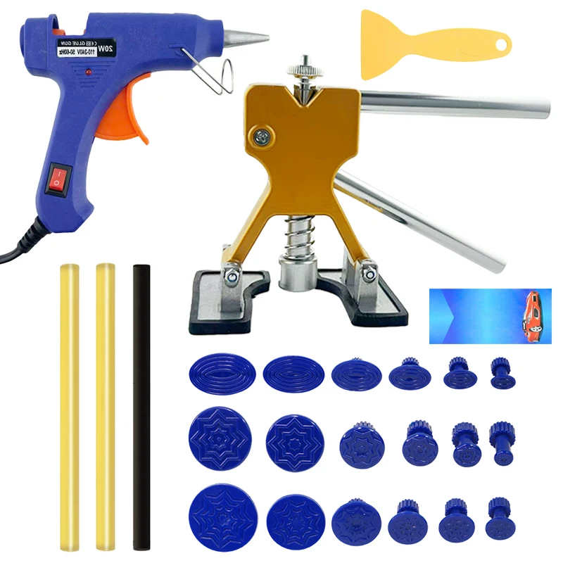 

Инструменты для ремонта вмятин автомобиля, листовой кузов, без покраски, пластиковый съемник для вмятин, инструмент для ремонта выпусков/клей, синие клеевые вкладки