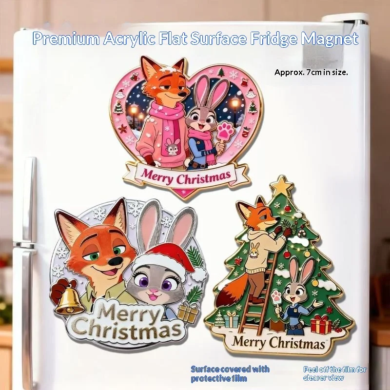

Магнит на холодильник «Зоотопия» к Рождеству 2024, новый, высококачественный акриловый материал, Ник и Джуди, рождественское украшение, подарок для фанатов