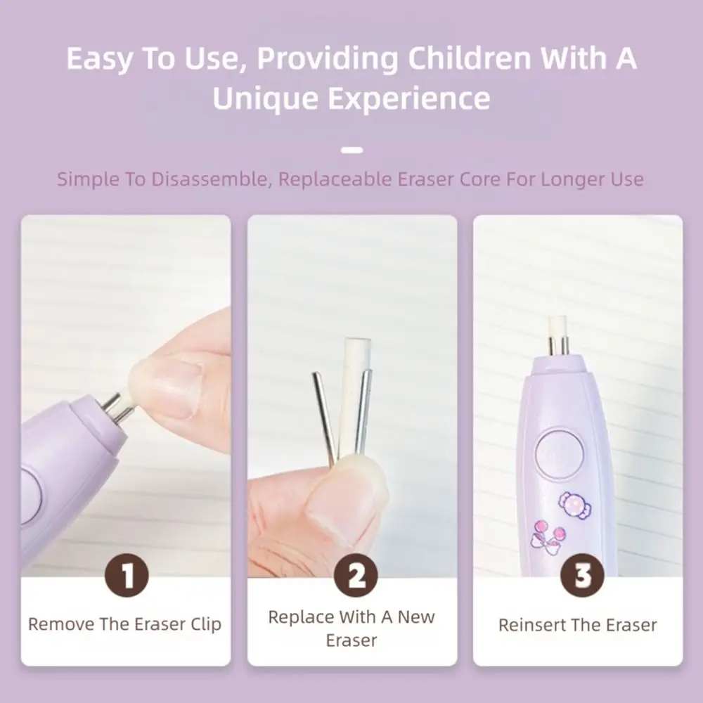 Set di gomme elettriche con design simpatico cartone animato Alimentato a batteria con gomma automatica con nucleo sostituibile Gomma senza detriti Ufficio scolastico