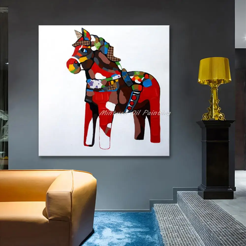 

Mintura Decorative Pop Art Handpainted Horse Animal Oil Painting On Canvas,Modern Abstract Wall Picture For Kids Room Home Decor