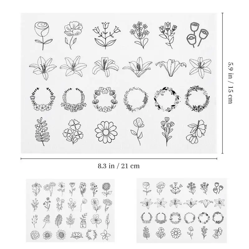 2 Sheets Water Soluble Embroidery Patterns Stencils Cross Stitch Transfers Paper Templates DIY Handmade Clothes For Beginners