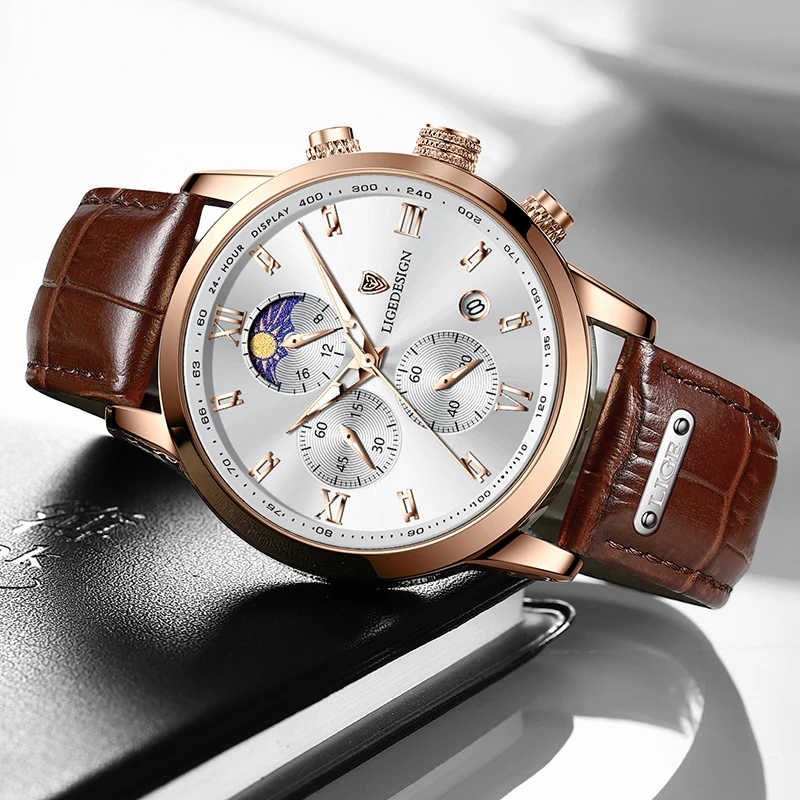 LIGE メンズ腕時計ファッションクォーツ時計トゥールビヨン時計本革防水時計メンズミリタリー腕時計男リロイ Hombre