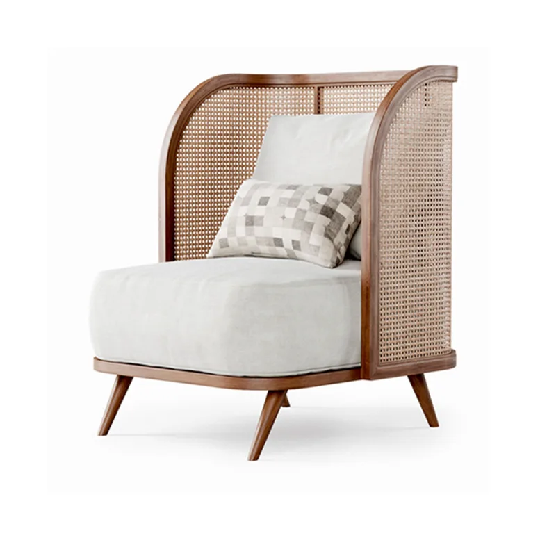 

LMM Solid Wood Rattan Sofa Simple Hotel B & B Sofa Chair Wabi Sabi Wind Back Chair