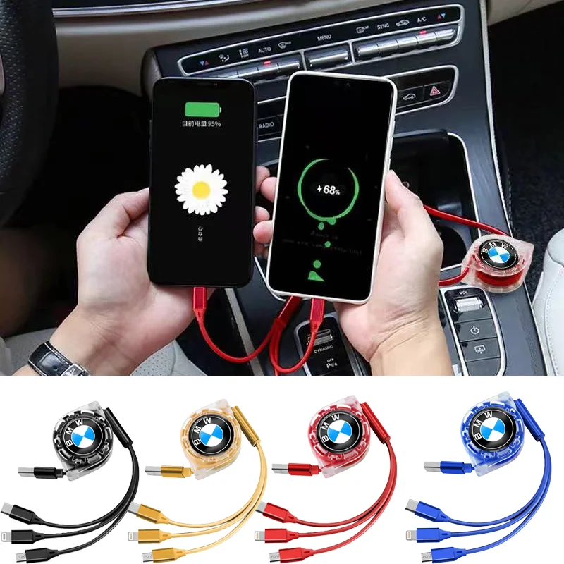 Car 3 In 1 Retractable Micro Data Wire USB Type C Fast Charging For For BMW X1 X2 X3 X5 X4 X6 X7 G30 G20 G32 G11 G12 F40 F30 F20