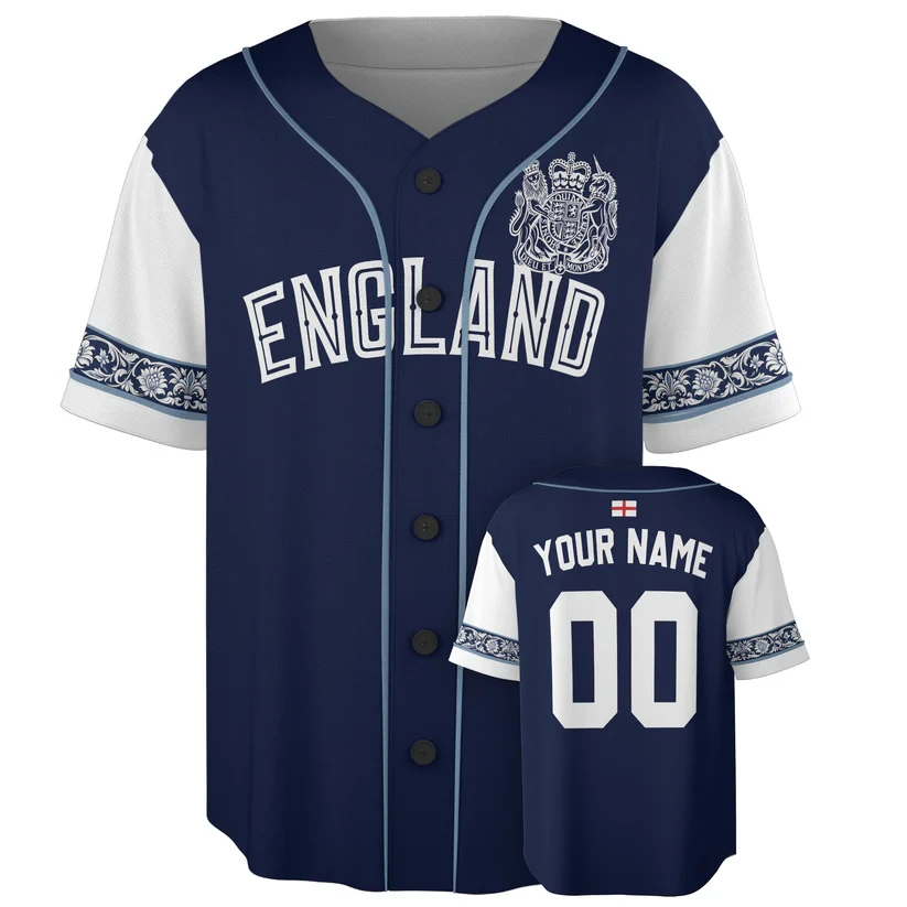 Camisa de beisebol personalizada da Inglaterra, nome personalizado, impressão de número, bandeira patriótica da Inglaterra, masculina, feminina, secagem rápida, tops esportivos