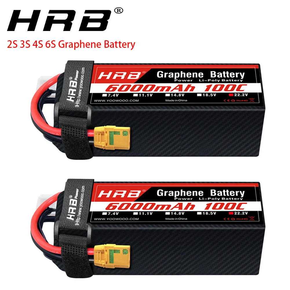 2 قطعة HRB الجرافين بطارية 2S 3S 4S 6S RC يبو بطارية 11.1v 14.8v 22.2v 1300mah 1500mah 2200mah 4000mah 5000mah 6000mah 100C يبو