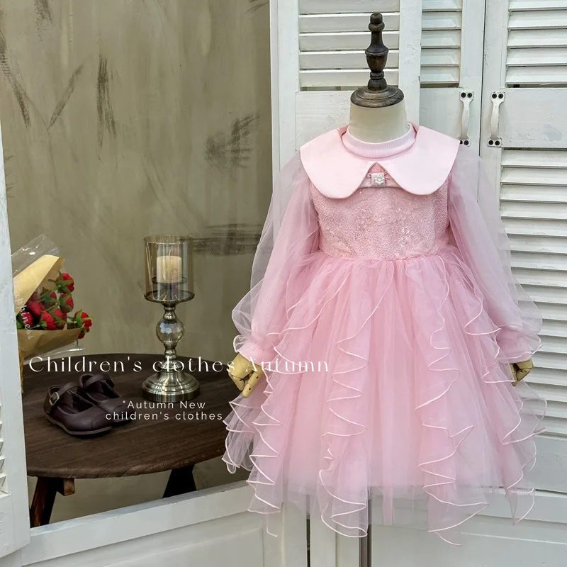 

Girls' Dress2025Autumn New Children's Fairy-like Mesh Princess Dress Little Girl Puffy Elegant Long Sleeve Dress