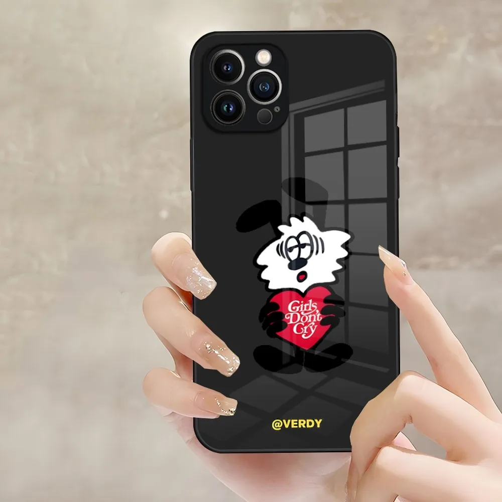 Cartoon VERDY HARAJUKU Phone Case for iPhone 15 Pro 12 14 11 13 Mini X XR XS Max 8 7 6 Plus SE 2020 Glass Design Back Cover