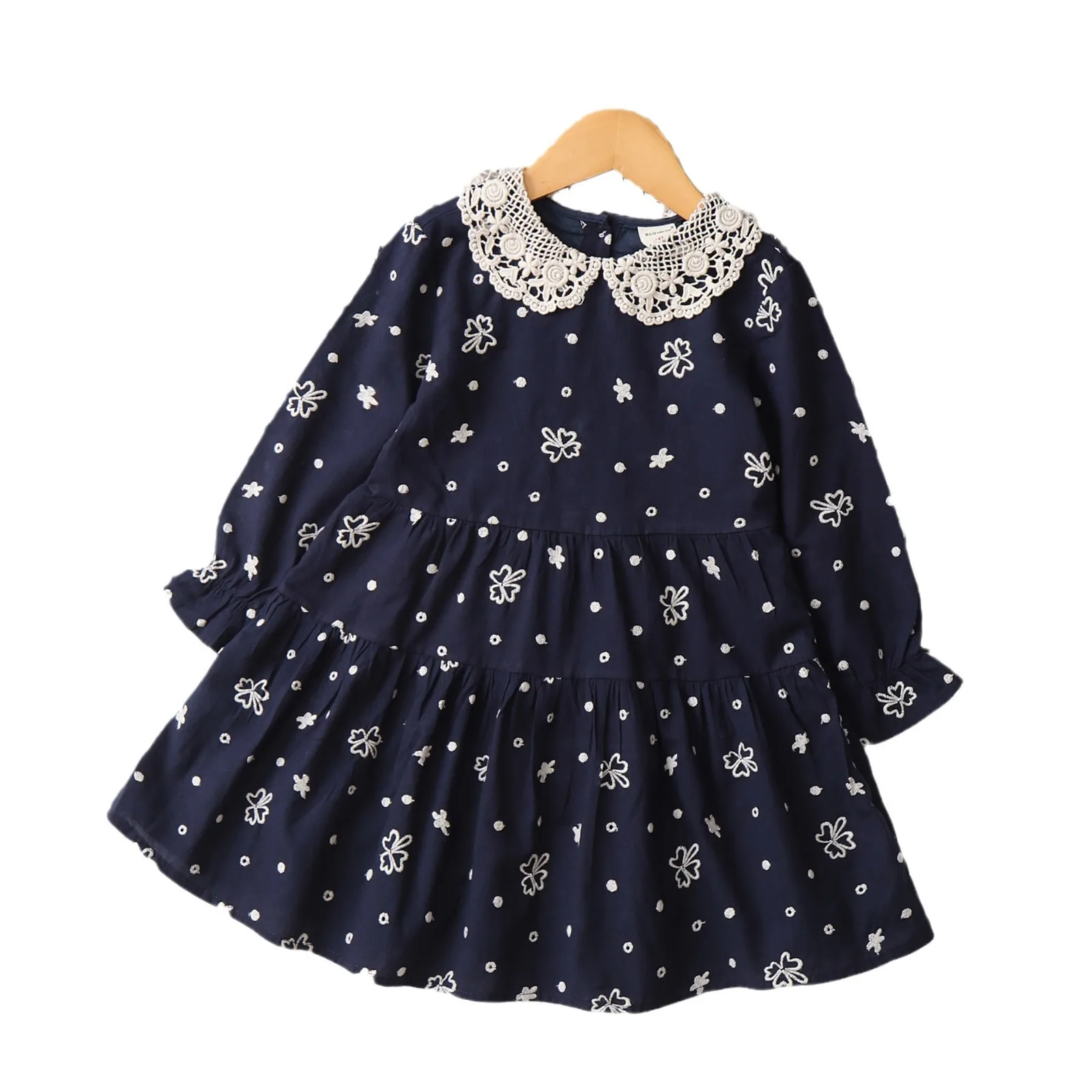 Vestido de princesa de manga larga para niña, ropa de algodón bordada con cuello de muñeca, Otoño, 2024