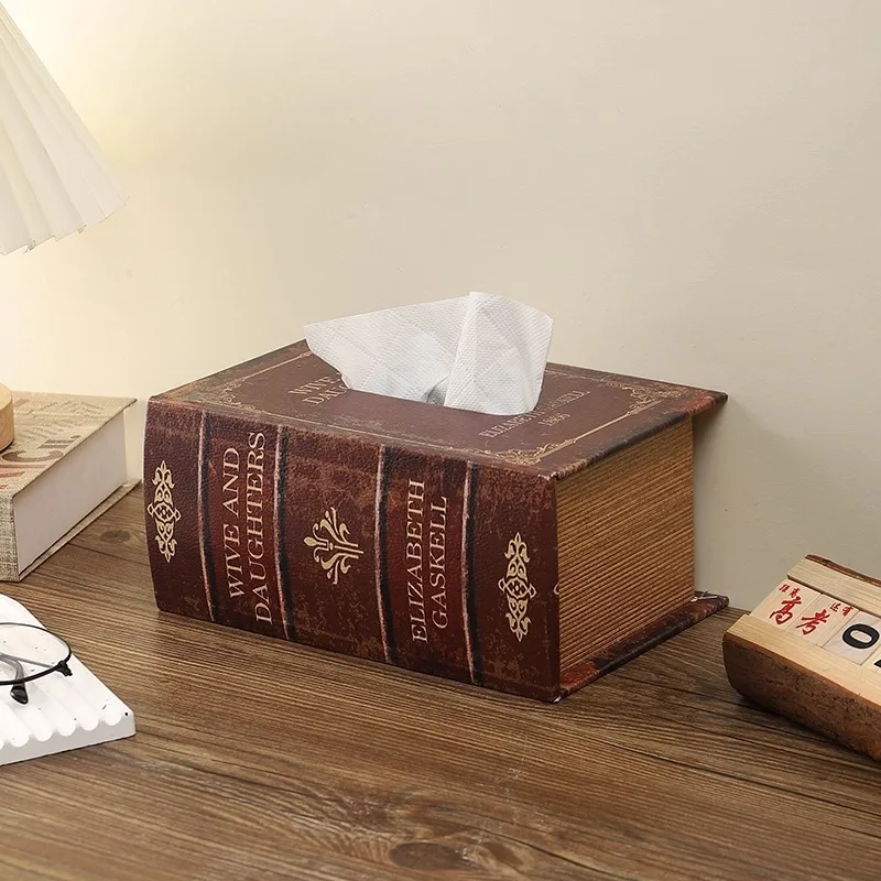 

Simulation Book Tissue Box Vintage Tissue Case Aesthetic Wooden Napkin Boxes Elegant Luxury Napkin Dispensers Table Decoration