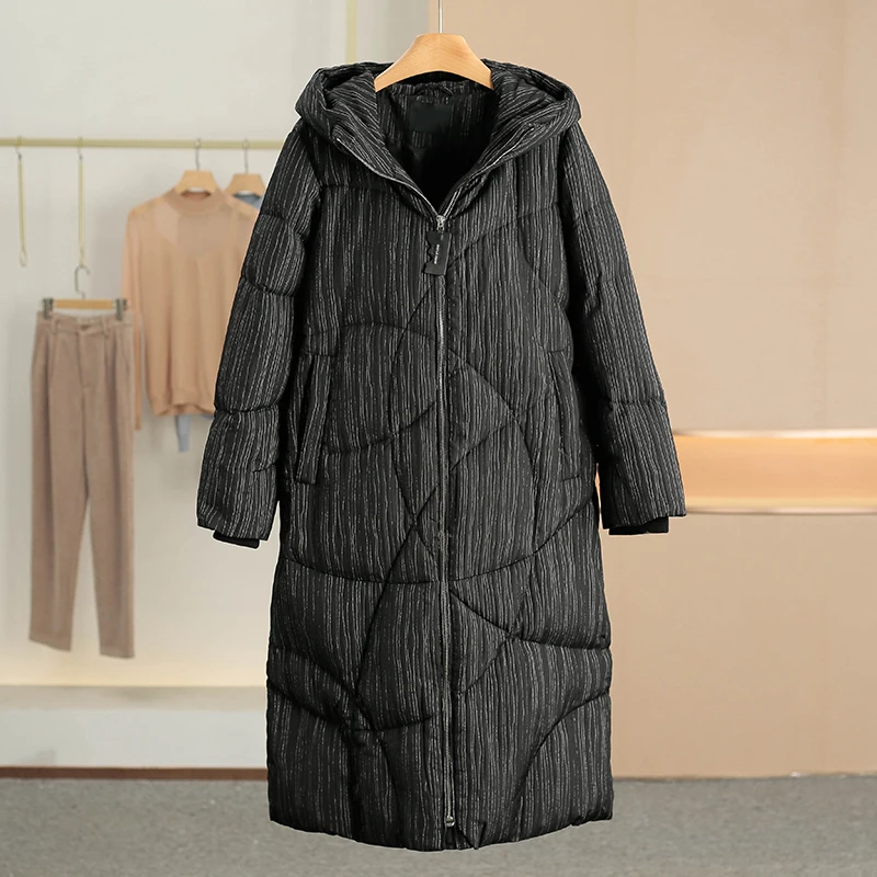 

Warm Long down Jacket 203g Filling Hooded Winter Clothes Women's Modern Style Polyester Fiber White Duck down Thickened Zipper
