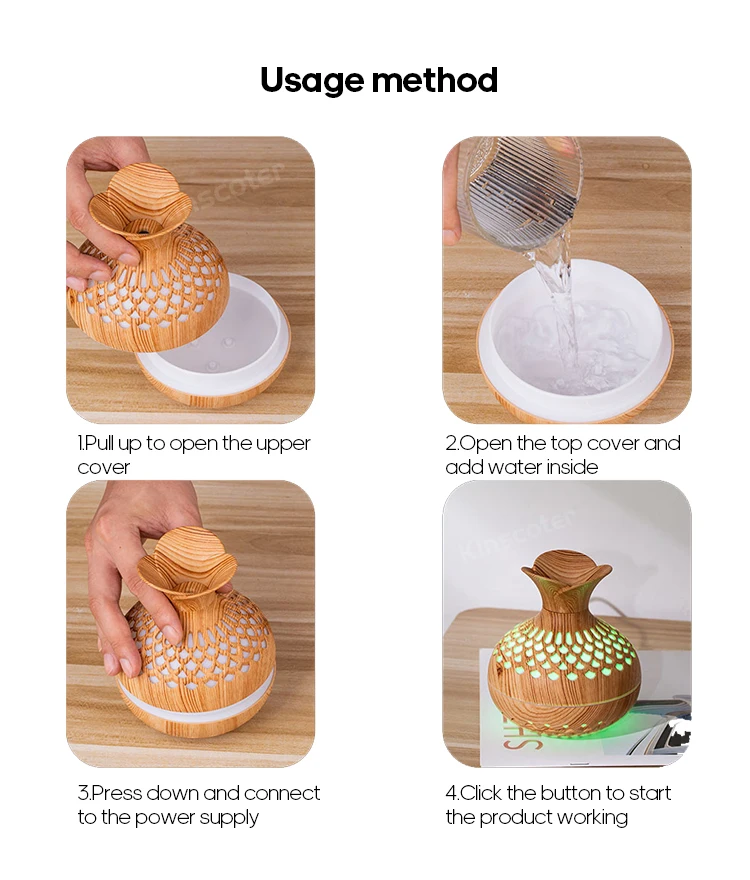 Pelembap Udara USB 300Ml, Pelembap Udara Mini Pelembap Desktop, Pelembap Bentuk Vas Berongga dengan Lampu Malam Warna-warni