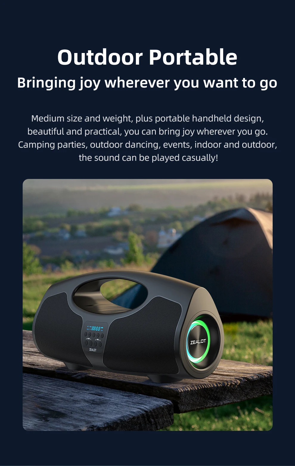 Zealot-P1 Karaoke Tragbarer Bluetooth-Lautsprecher mit IPX5 Wasserschutz, Komfortablem Griff, Steuerbarer Beleuchtung, 40W, für Draußen – Detail 8