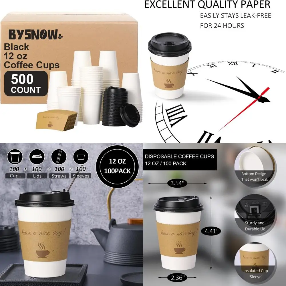 

Disposable 12 oz Coffee Cups with Lids - Pack of 500 for Takeout, Home, Office, Cafe, and Party Use - White 12oz Cups
