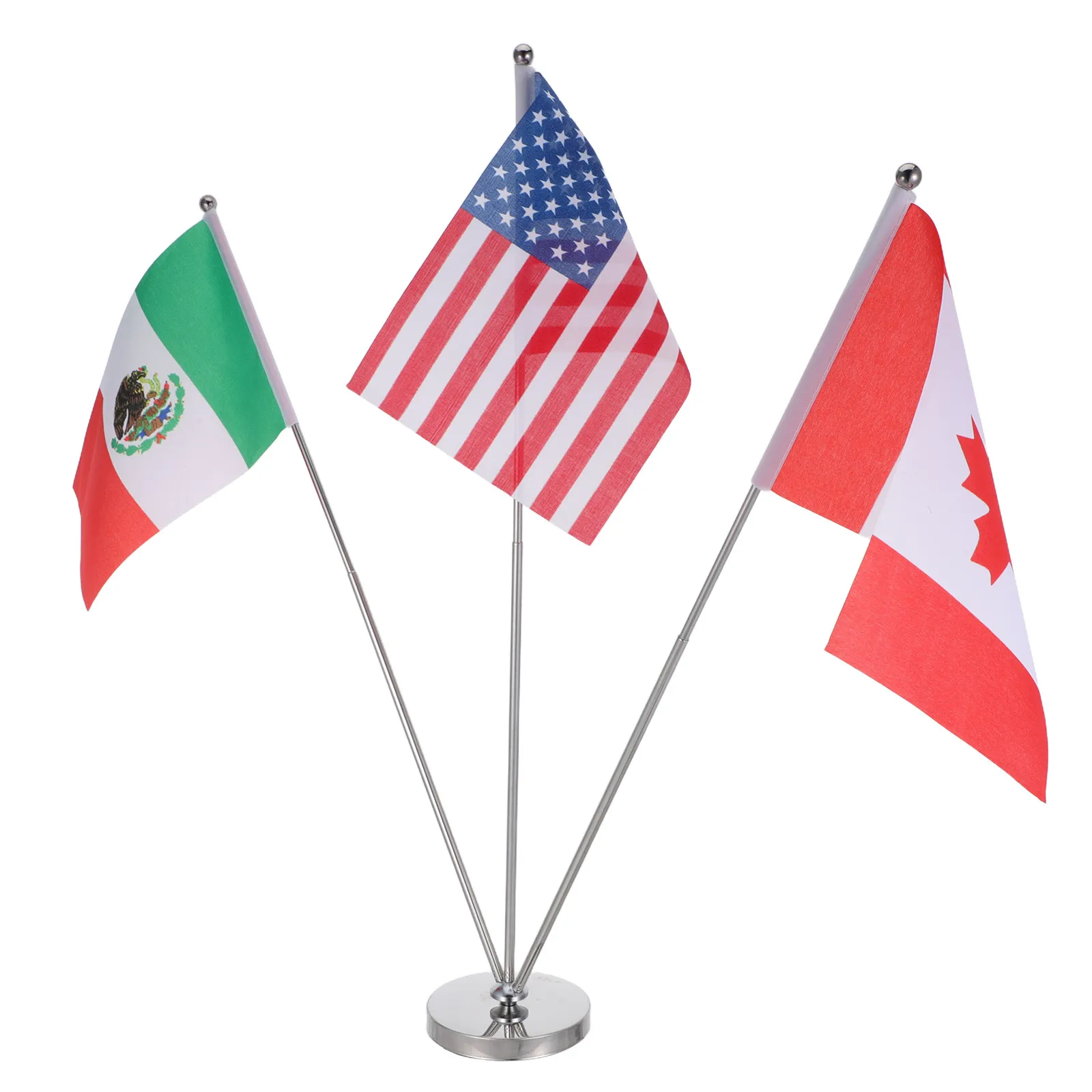 1Set Usa Mexico Canada Desk Flag with Stainless Steel Base Vibrant Hd Printed Mini National Table Flags for Football Party