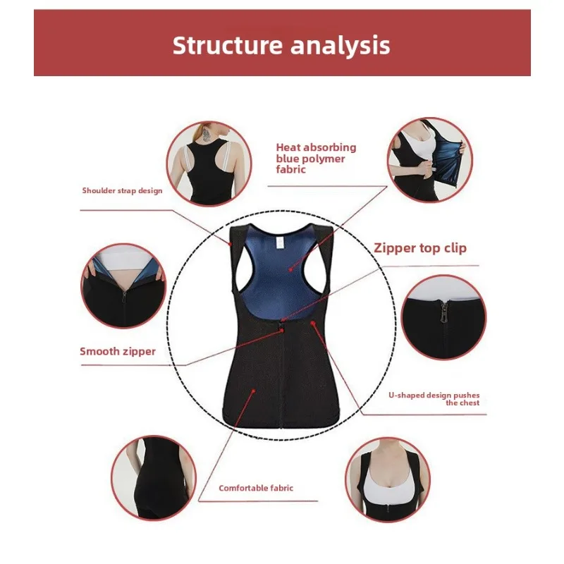 Rompi Sauna Pelangsing Wanita dengan Ritsleting Depan, Atasan Termal Pengontrol Perut untuk Olahraga, Pakaian Fitness, Pakaian Olahraga Wanita
