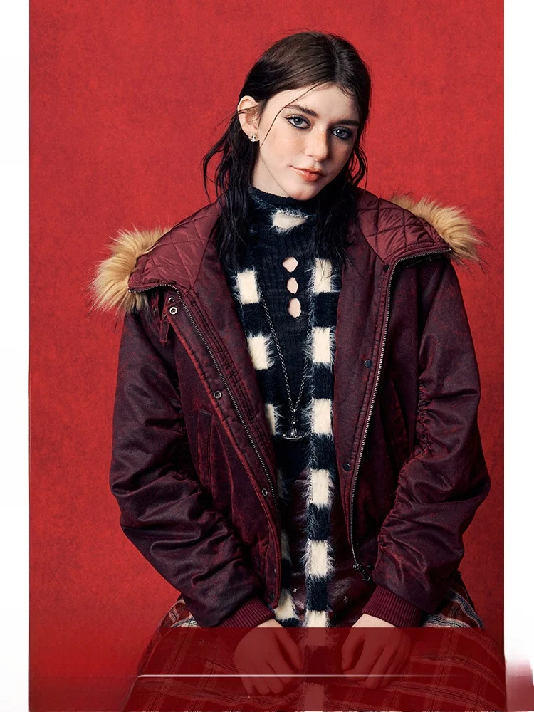 

BeerBro American Street Style Worn Wax Feel Loose Cotton Leather Jacket Women's Autumn Winter Thick Short Collar Coat