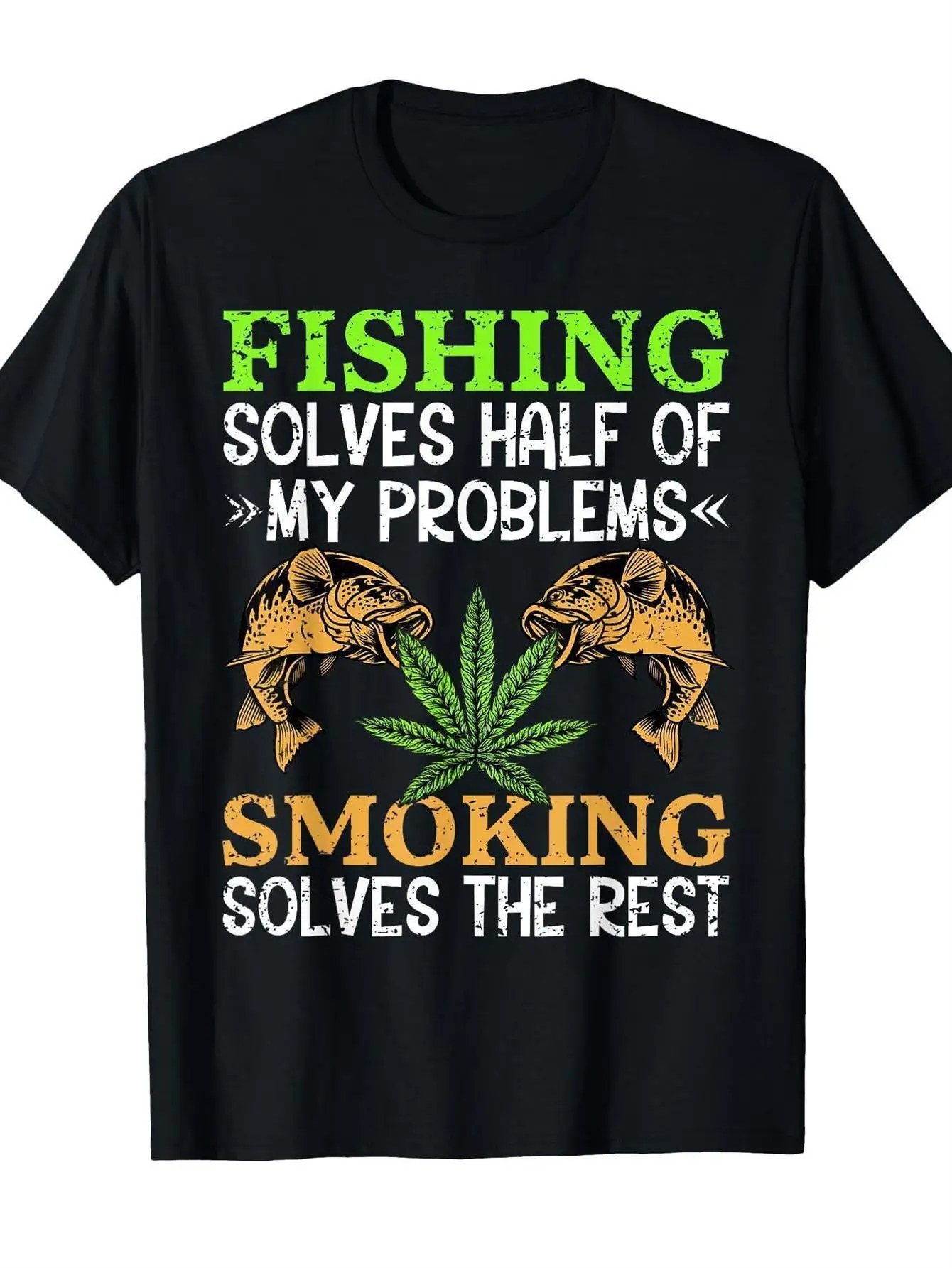 MenS Casual T-Shirt Showcasing a Graphic of a Smoking Fish And, Themed for 420 Day It Has a Round Neck, Short Sleeves, And a Regular Fit, Making It Appropriate for Any Season This Humorous Unisex T-Shirt in Black Is Perfect for Everyday