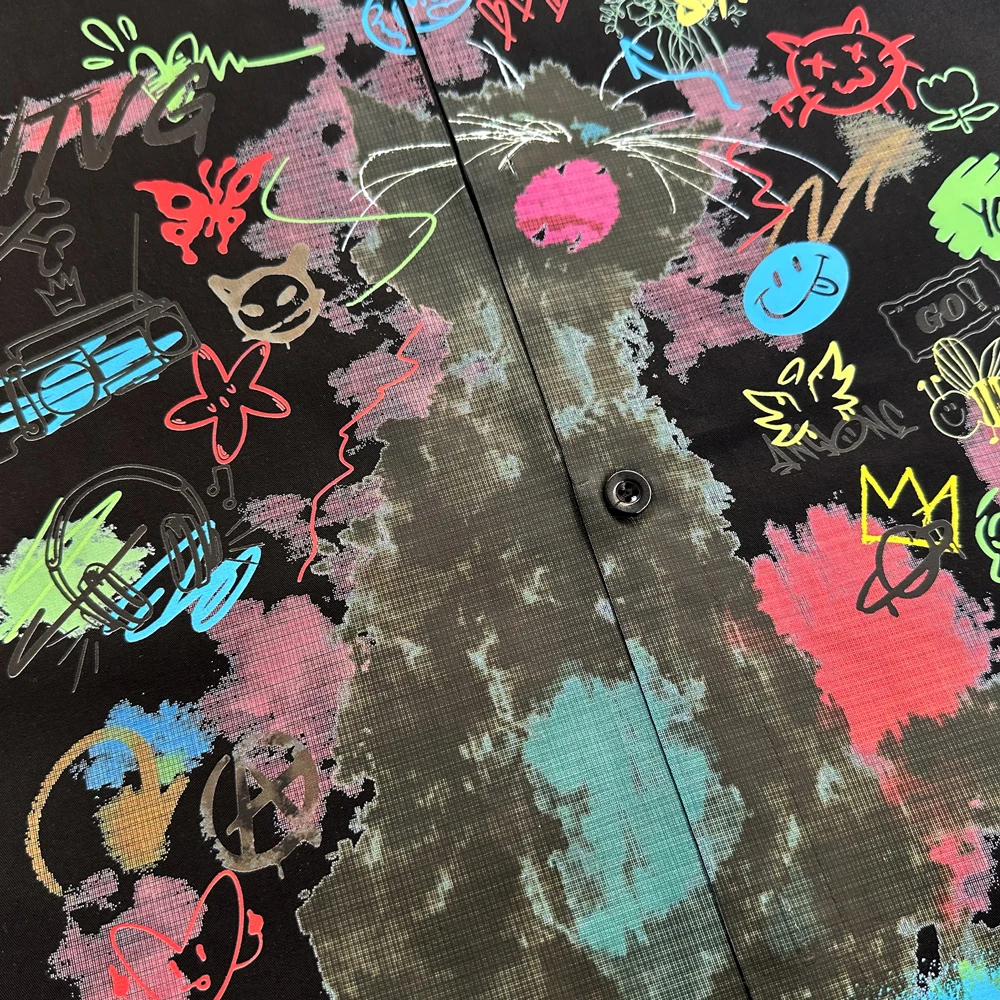 Kawaii Cat Print Men's Shirts Y2k Long Sleeve Shirt Anime Tops Oversized T Shirt Korean Popular Japanese Style Designer Clothing