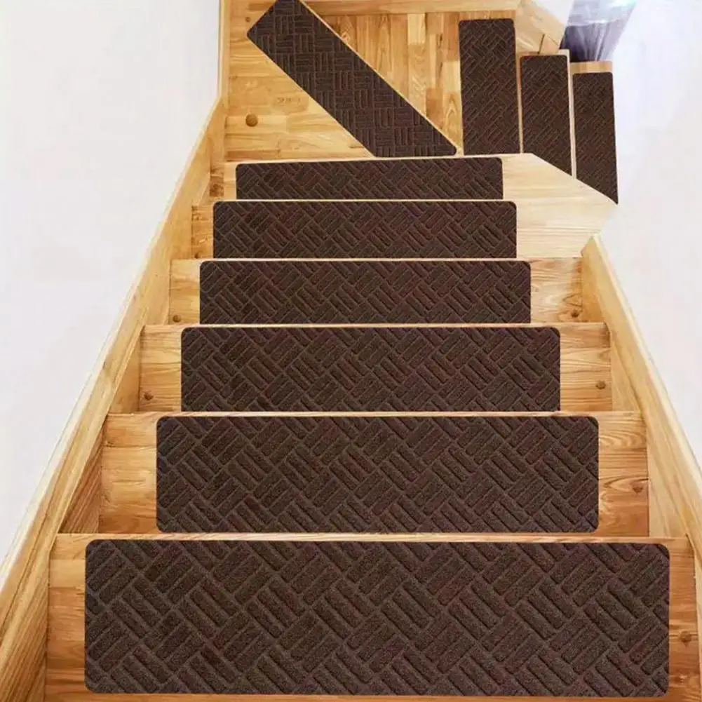 Washable Stair Treads Non-slip Stair Mat with Strong Adhesion Easy Installation Embossed Floor Rug for Dorms Homes