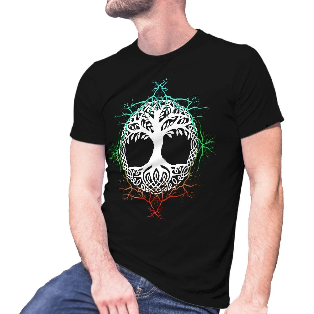 Yggdrasil Nine Realms 9 Welten Wikinger Weltesche Weltenbaum Tshirt Men's 100% Cotton Casual T-shirts Loose Top Size S-3XL