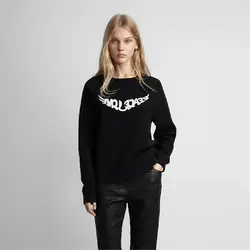 Zadig Women Sweatshirt Casual Black Chic Peace Love Wings Print Pullover Tops Female Cotton Long Sleeve Classic Sweatshirts