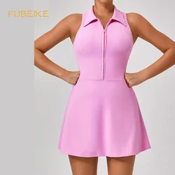 FUBEIKE Pink Black Women's Sportswear Sports Dress Tennis Dress Woman Running Golf Wear Tennis Workout Clothes Lapel Suit