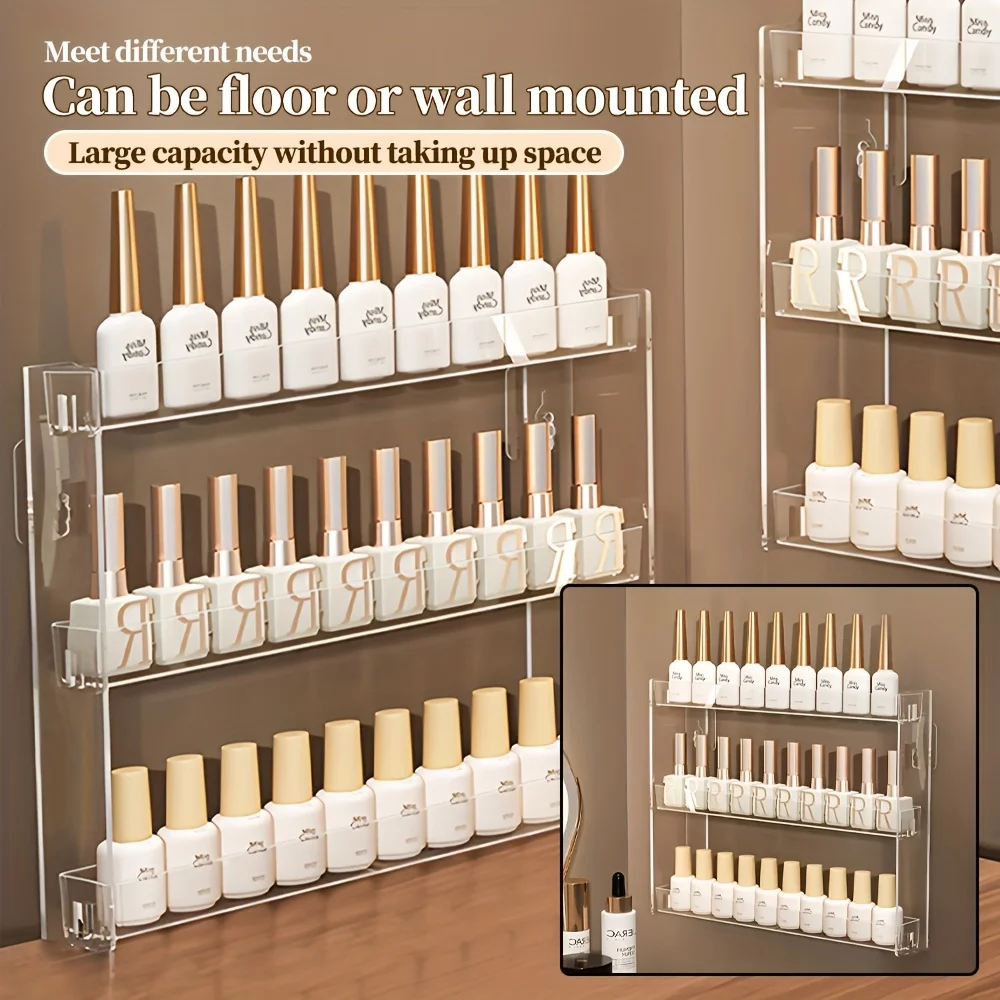 1 قطعة رف تخزين متعدد الطبقات من الأكريليك المتين | منظم طلاء الأظافر المثبت على الحائط بسعة كبيرة للاستخدام على الأرض أو الحائط #6