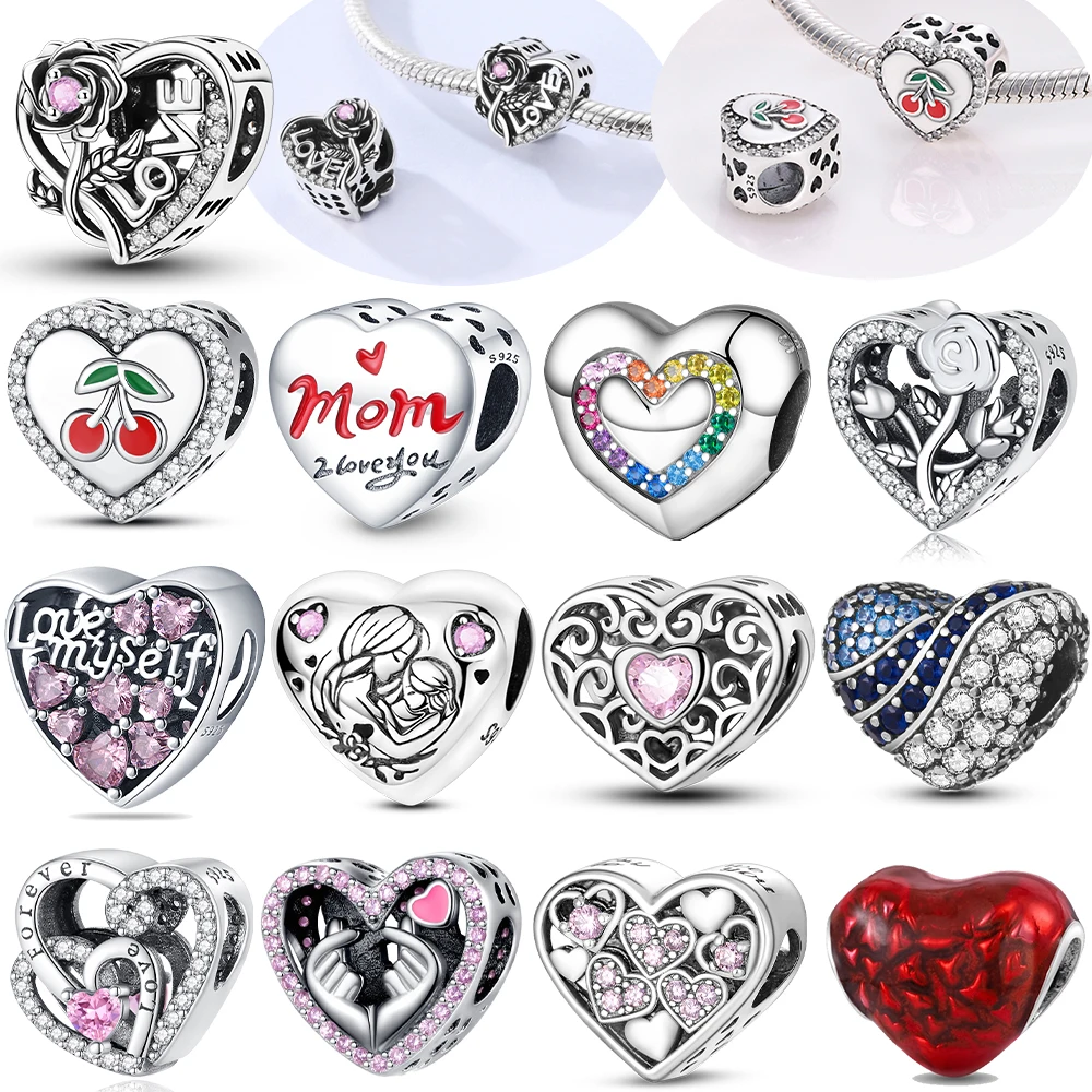 

Оригинальный браслет из серебра 925 пробы с красным цирконом в форме сердца, розы и бусины, подходит для браслета, женские ювелирные аксессуары, изысканный подарок на день Святого Валентина