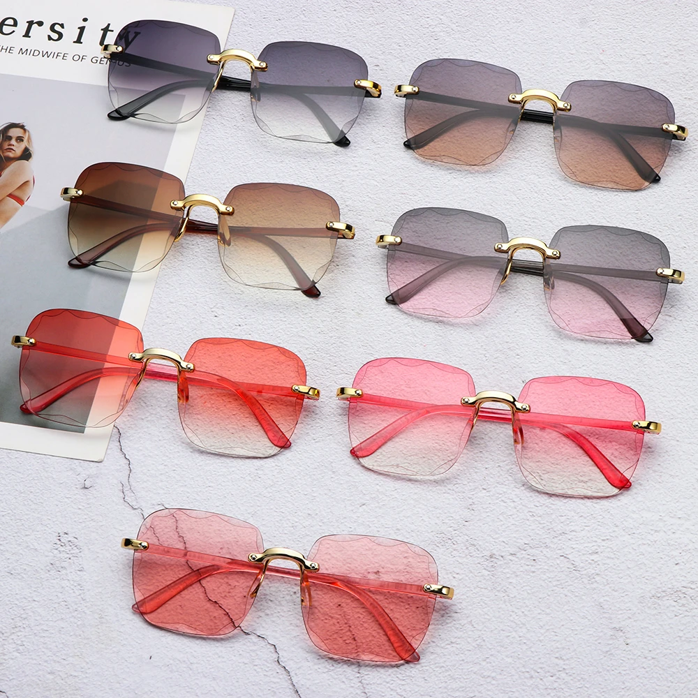 

Tinted Gradient Sun Glasses Transparent Shades Frameless Eyewear Square Rimless Sunglasses for Women
