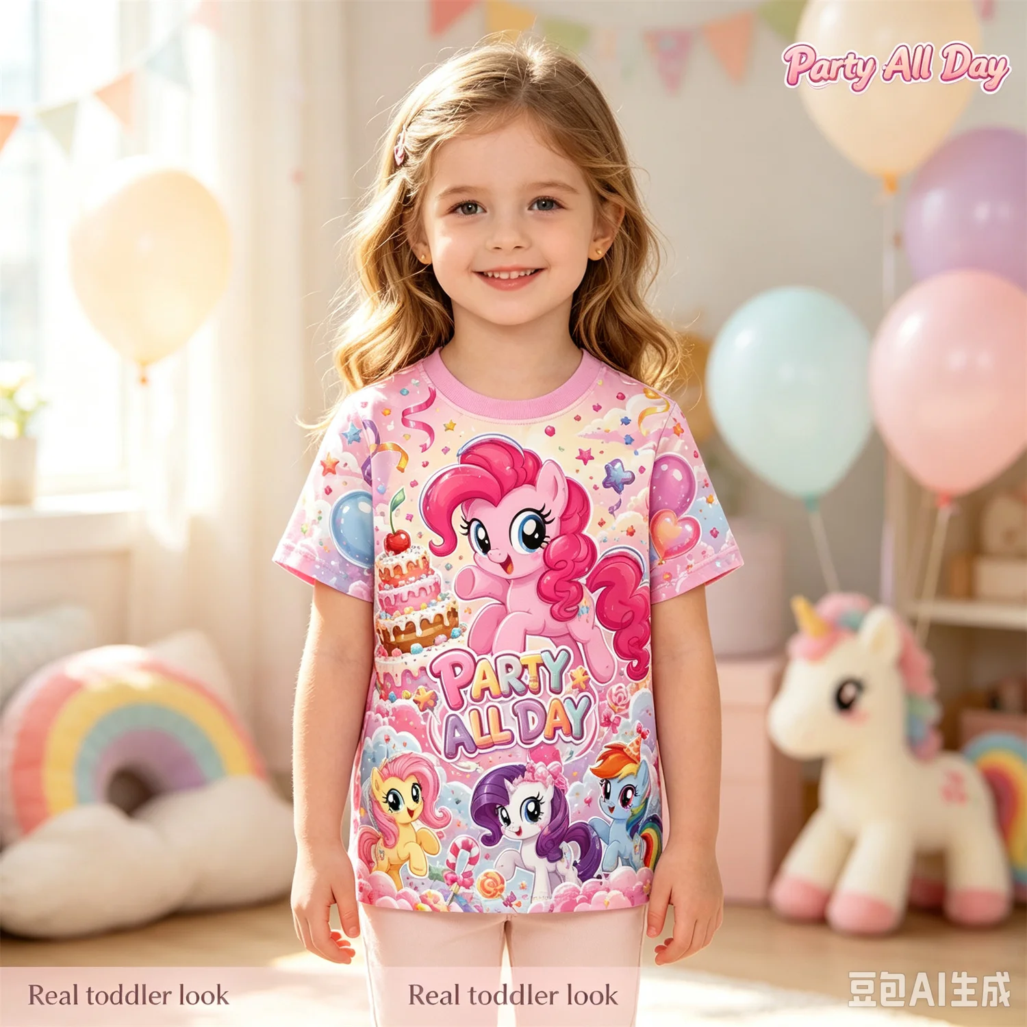 My Little Pony Kids T Shirt Girls Short Sleeve Party All Day Rainbow Graphic Tee Summer Casual Cartoon Top Children Gift