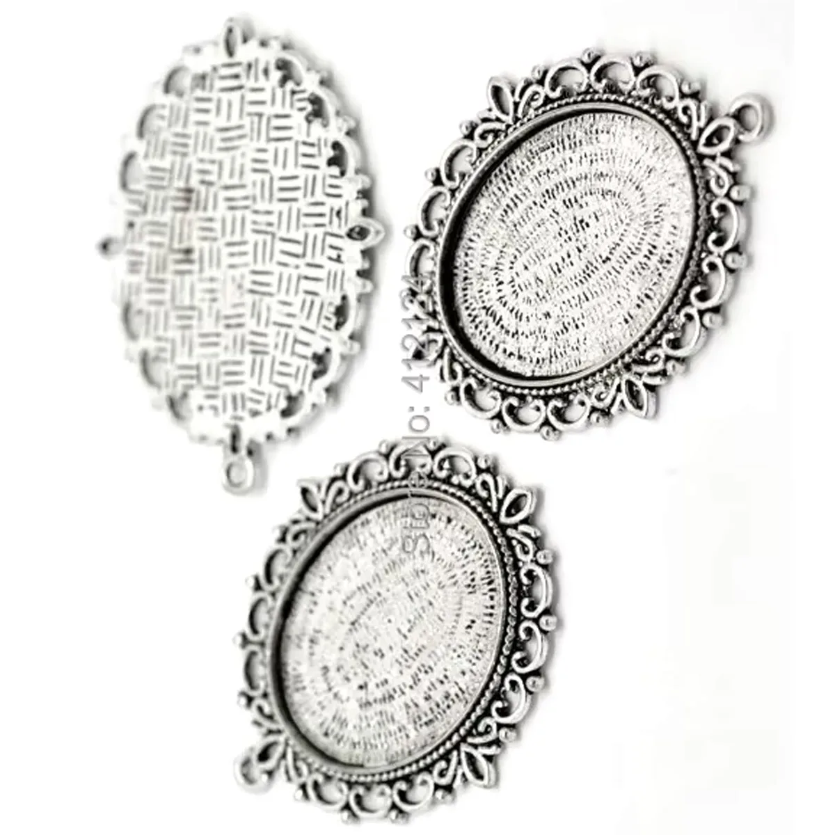 70Pcs Charms Pendants Silver Tone Oval Cameo Cabochon Frame Settings Jewelry 6.1x4.8cm