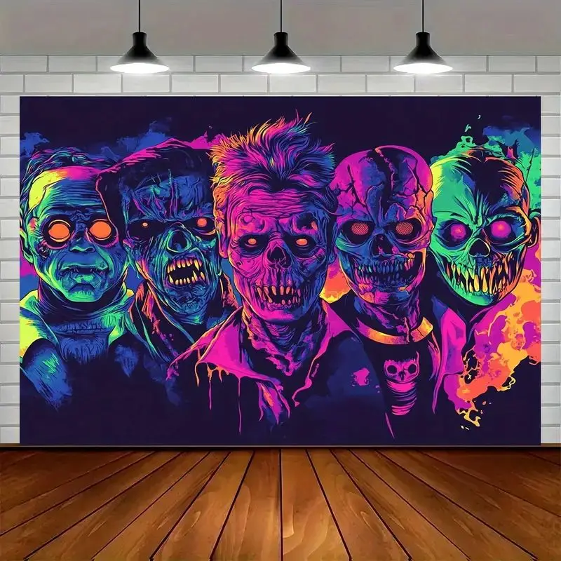 VIKAMA Halloween Neon Zombie Wall نسيج مقاوم للماء ومقاوم للبقع لتزيين جدار غرفة النوم وغرفة المعيشة