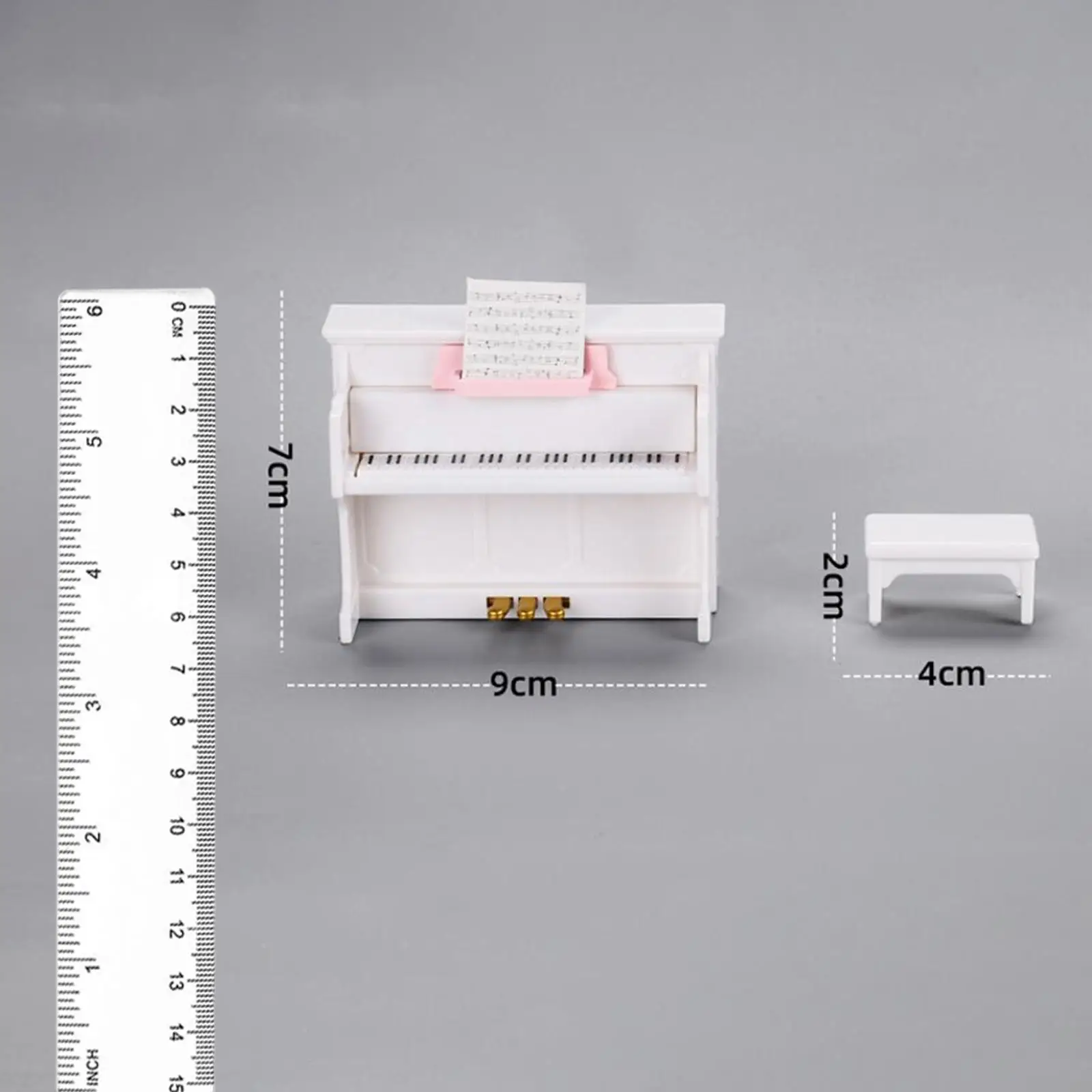 Piano para casa de bonecas com banco 1/12 instrumento musical em miniatura para casa de bonecas