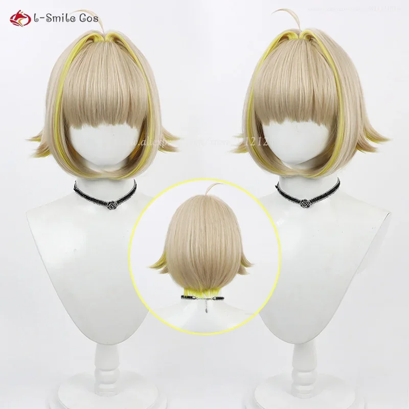 Game Elegg Cosplay Wig Flaxen Highlight Blonde Short Wig Heat Resistant Synthetic Hair Halloween Party Wigs Wig Cap