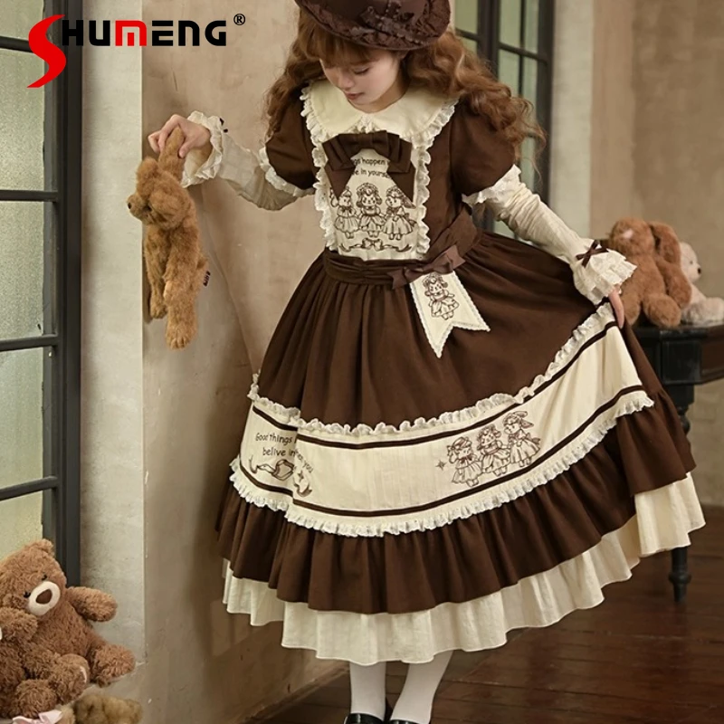 

Original Christmas Party Sweet Lolita Dress Spring Autumn 2025 Girl's Sweet Cute Cartoon Print Long Sleeve Vintage Dress Op