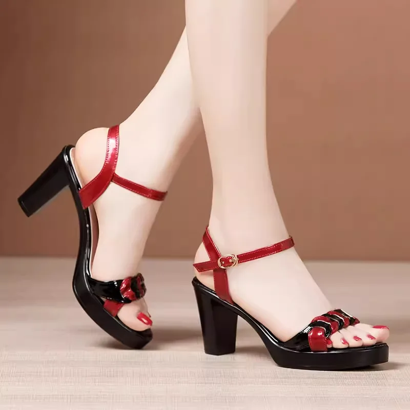 sapatos femininas women cute sweet peep toe buckle strap peep toe sandals lady classic comfort black daily heel shoes