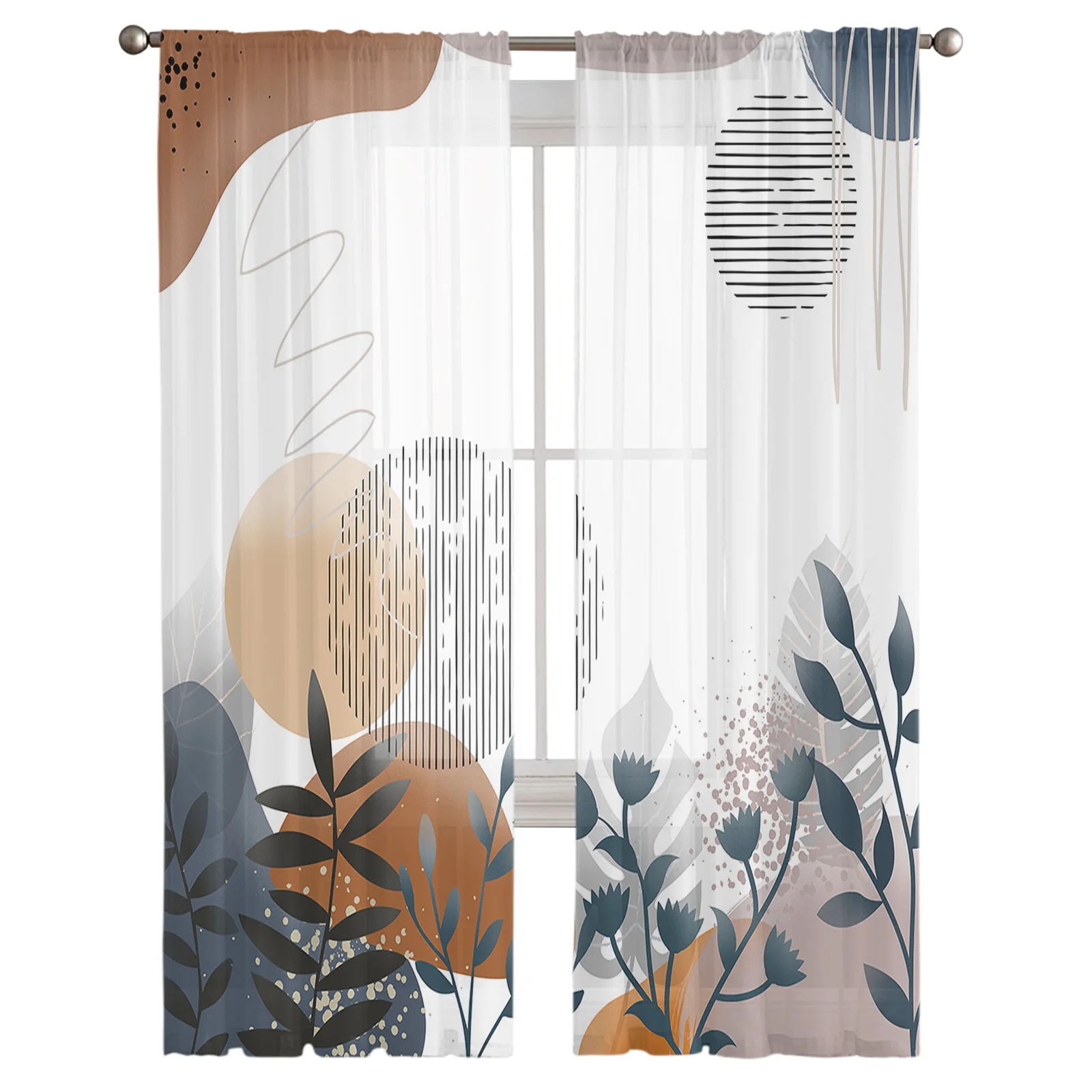 Bohemian Abstract Wind Leaf Plant Sheer Curtains for Living Room Bedroom Tulle Curtain Kitchen Home Decor Window Drapes