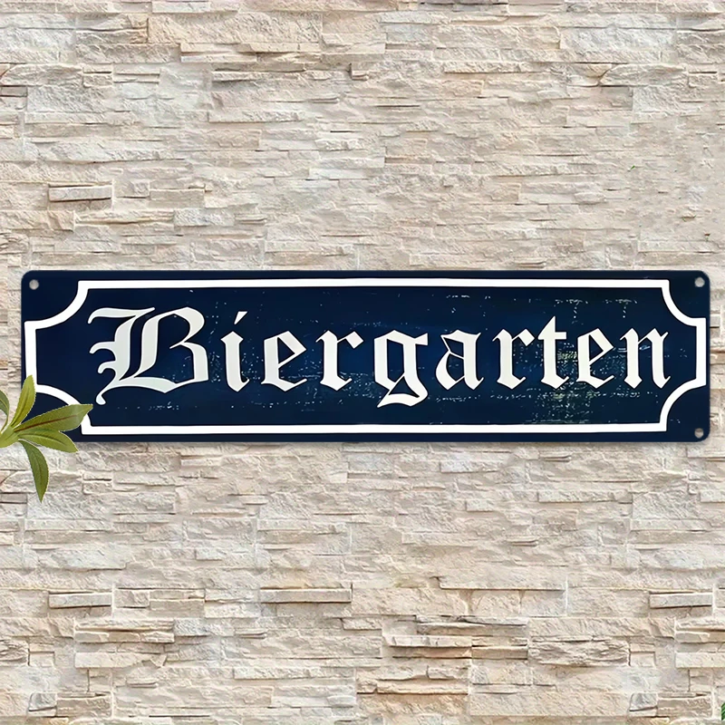 Vintage German Biergarten Metal Sign - Rustic Aluminum Wall Decor for Beer Bar, Pub, Restaurant, Cafe - Gothic Style Lettering