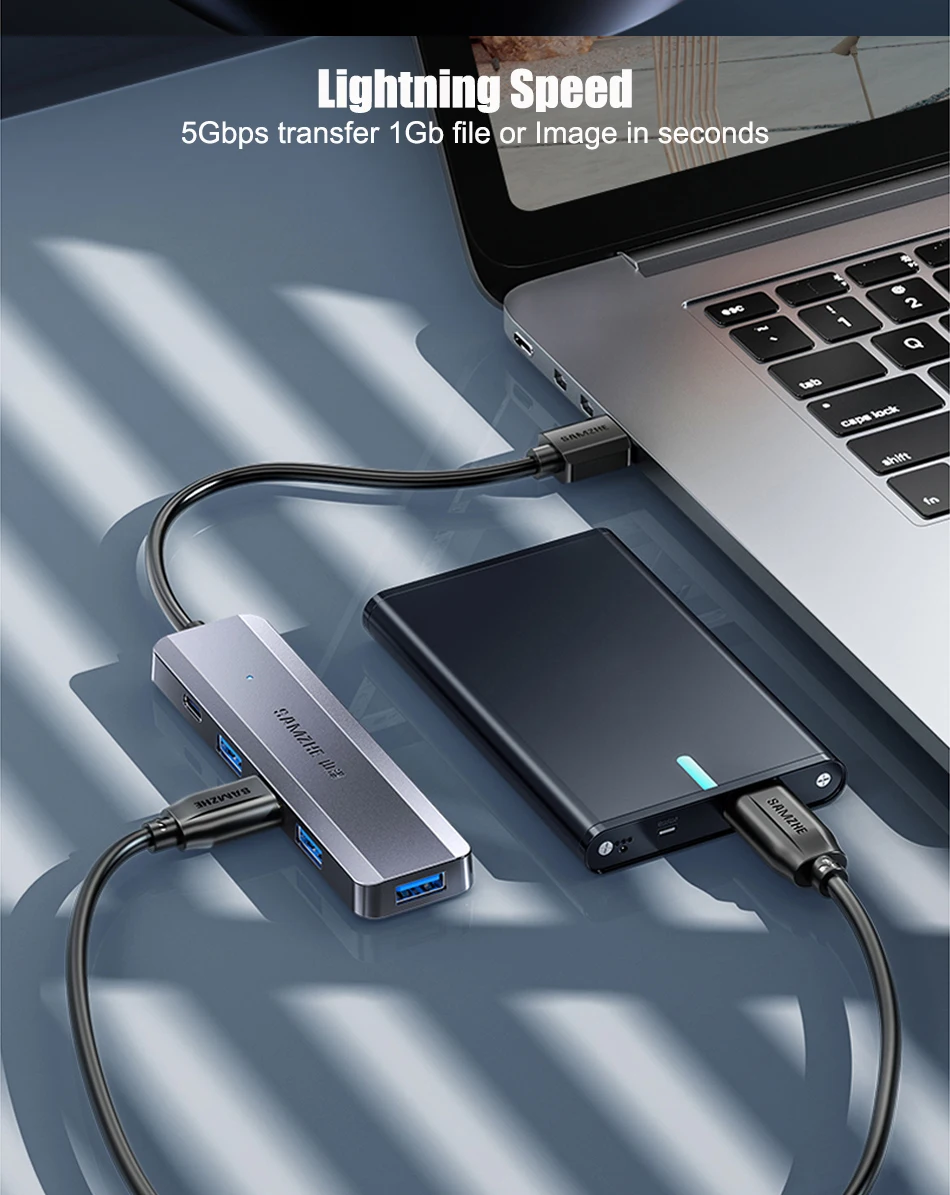 SAMZHE USB C HUB RJ45 PD 100W Adapter USB 3,0 5Gbps HUB USB HUB Für Macbook Air Pro iPad Laptop Desktop PC Adapter – Detail 2