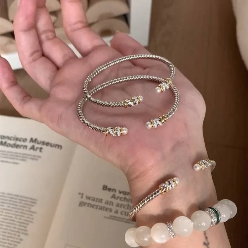 Elegant 925 Silver White Pearl Twists Opening Bracelet for Women High Quality Light Luxury Exquisite Bangles Wedding Jewelry