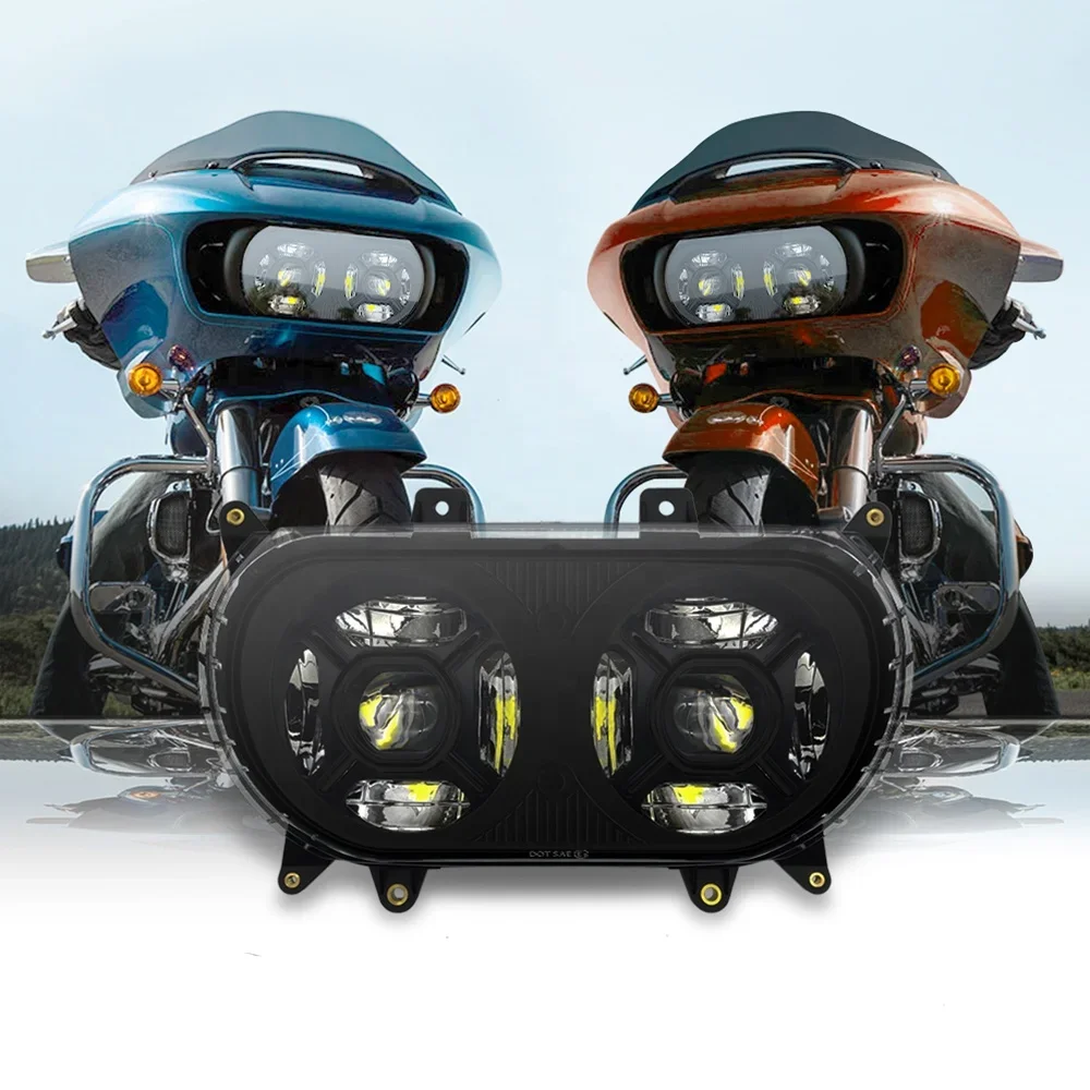 Farol de LED duplo para motocicleta Harley Road Glide, sistema de iluminação 12V, preto, cromado, acessórios, 2015-2018