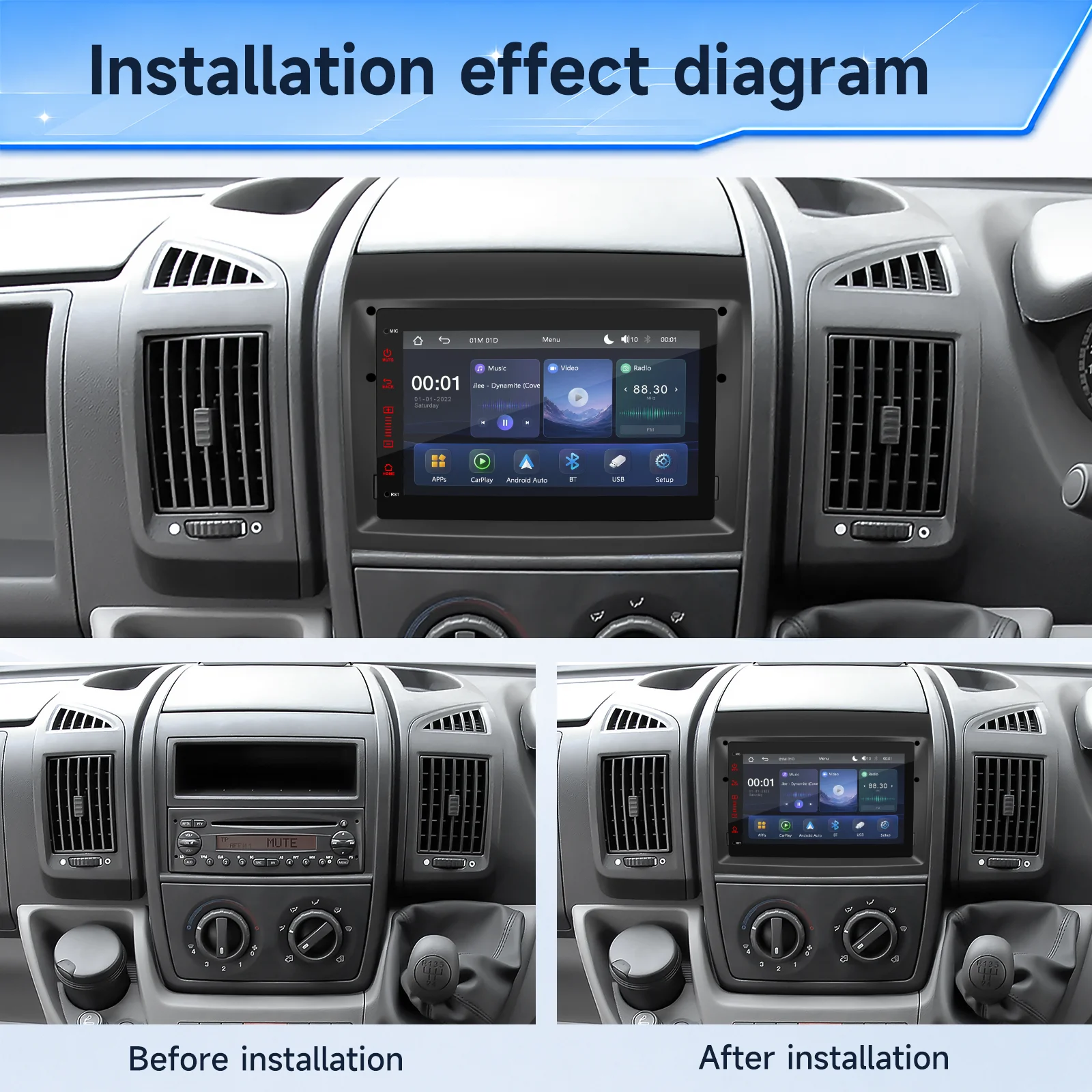 7'' IPS CarPlay Android Auto Car Multimedia player BT Navigation car radio FM RDS For Fiat Ducato 2006-2015 All-in-one machine