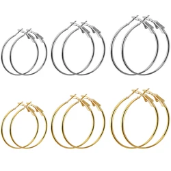 SAUVOO 3 Pairs/Set Metal Hoop Earrings Set 20/30/40mm Big Round Circle Earrings For Women Gold Silver Plated Fashion Jewelry