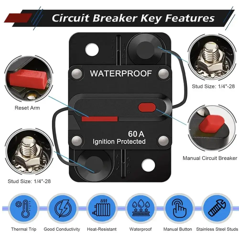 Auto Yacht RV Circuit Breaker IP67 Waterproof Inline Fuse Inverter Fuse Inverter Safe Fuse Holder Circuit Protector