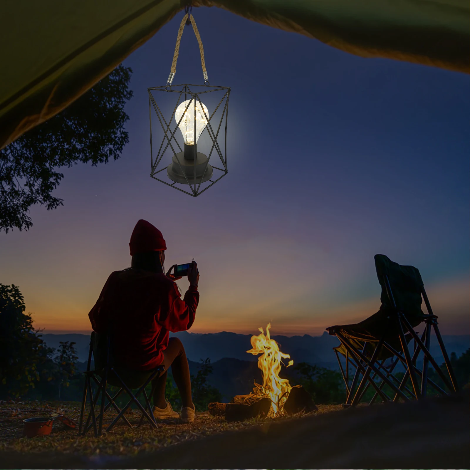 

Solar Powered Square Hanging Light Farmhouse Outdoor Lantern Decorative Garden Landscape Pendant Lamp Porch Patio Ceiling