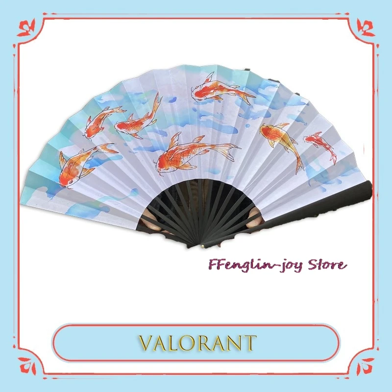 

BVALORANT Hush Tessen в китайском стиле Taichi Fan Game Реплика Косплей Опора Fish Fan Game Хэллоуин Прохладный Летний Горячий Винтажный Шелк
