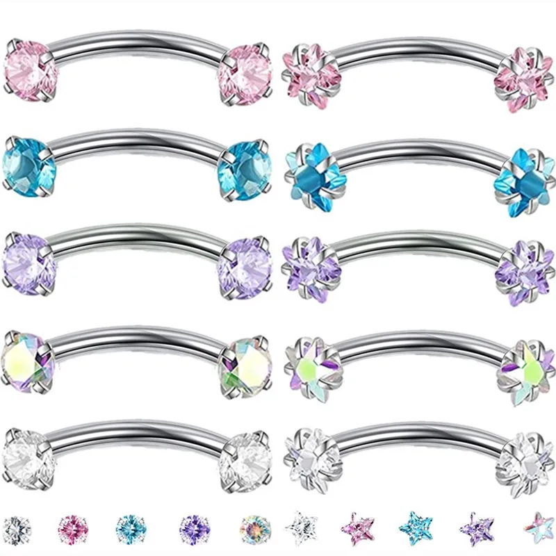Kristall Augenbrauen Piercing gebogene Langhantel Daith Ohrstecker Helix Schmuck Rook Knorpel Tragus Ohrringe Augenbrauen Ring Labret Ohrstecker